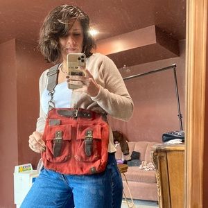 Red suede crossbody bag